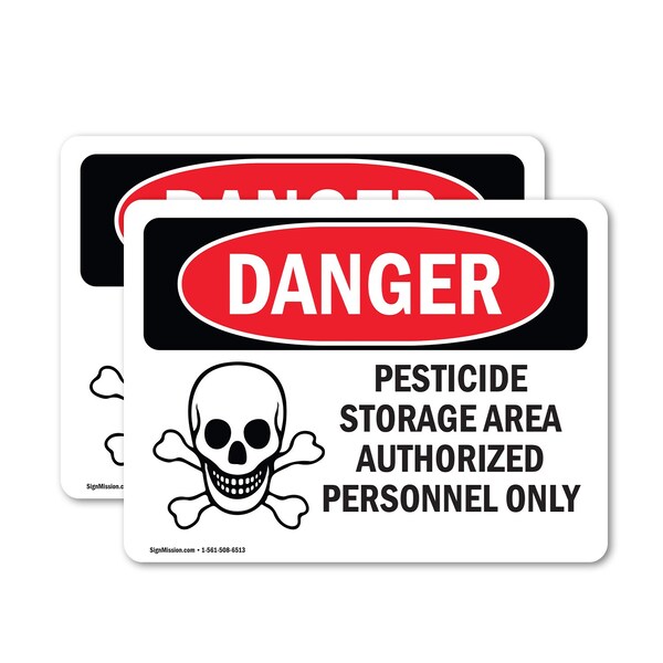 Signmission Pesticide Storage Area Danger Sign, Vinyl Decal, 7in W x 5in L, 2PK OS-2PACK-DS-D-57-L-1524 - main